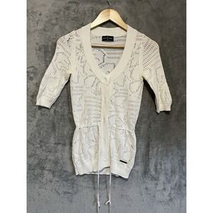 Roberto Verino Sweater Small 6 Cardigan White Lightweight 1/2 Sleeve